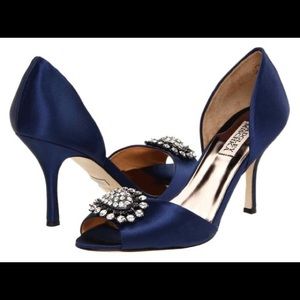 Badgley Mischka Lacie Navy Satin D’orsay Shoes